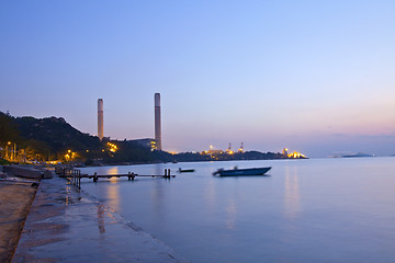 Image showing Power plant at sunset time