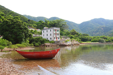 Image showing Isolated boat along the coast