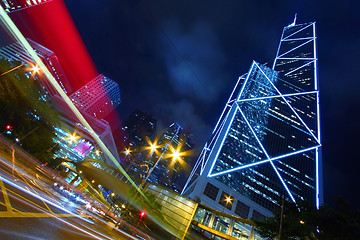 Image showing Busy traffic in city at night - Pearl of the East: Hong Kong.
