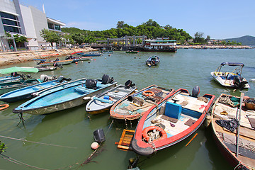 Image showing Fishing boats along the pier in Hong Kong