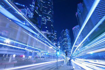 Image showing Busy traffic in city at night - Pearl of the East: Hong Kong.