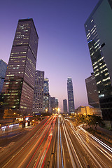 Image showing Traffic in Hong Kong downtown at sunset time