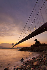 Image showing Tsing Ma Bridge at sunset time