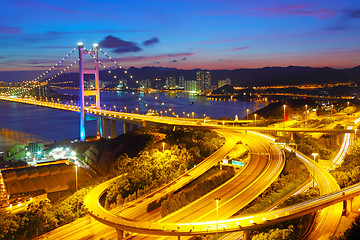 Image showing Tsing Ma Bridge in Hong Kong at night