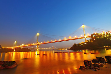 Image showing Ting Kau Bridge at night in Hong Kong