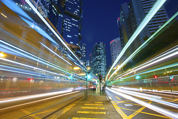 Image showing Busy traffic in city at night - Pearl of the East: Hong Kong.