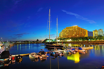 Image showing Gold Coast yacht pier at sunset time 