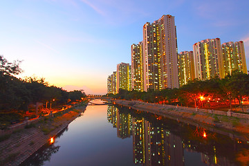 Image showing Tin Shui Wai at night, Hong Kong. It is one of the newest distri