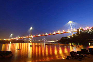 Image showing Ting Kau Bridge in Hong Kong at night 