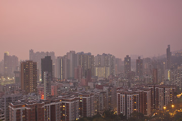 Image showing Hong Kong downtown in polluted air day at sunset