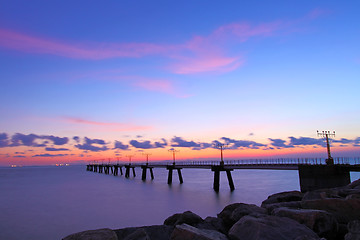 Image showing Sunset view on runway in Hong Kong at summer time