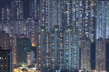 Image showing Hong Kong crowded apartments at night - The feeling of 