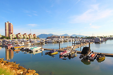 Image showing Gold Coast yacht pier with many luxurious boats