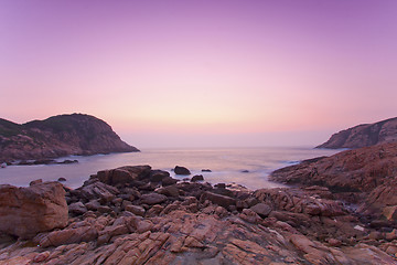 Image showing Sea rocks along the coast at sunrise 