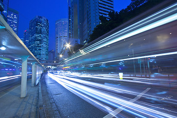 Image showing Traffic in city at night in blurred motion 