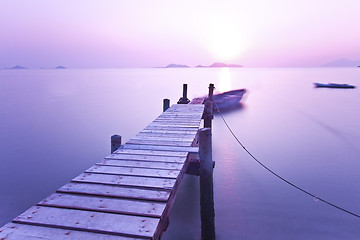 Image showing Sunset pier with purple mood