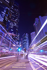 Image showing Modern city night traffic (Hong Kong at night)