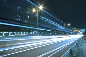 Image showing Traffic on highway of Hong Kong at night