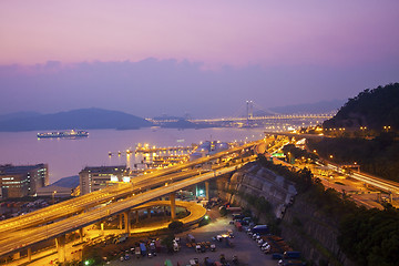 Image showing Tsing Ma Bridge and highway scene