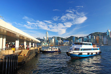 Image showing Hong Kong pier and skyline