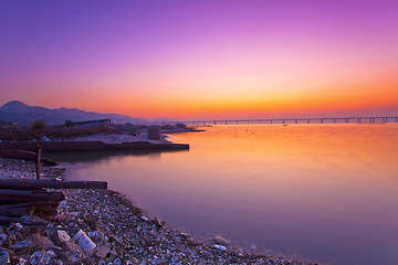 Image showing Sunset along the coast in Hong Kong