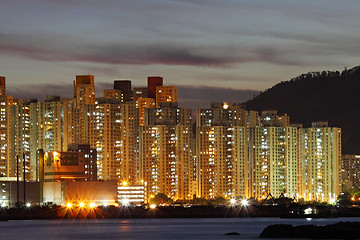 Image showing Hong Kong apartment blocks at night