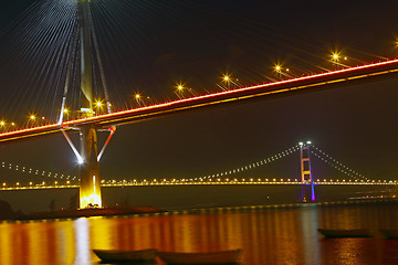 Image showing Ting Kau Bridge at night in Hong Kong