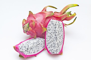 Image showing Vivid and vibrant dragon fruit isolated on white background