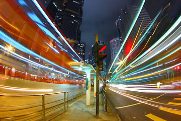 Image showing Traffic in downtown of a city - pearl of the east: Hong Kong.