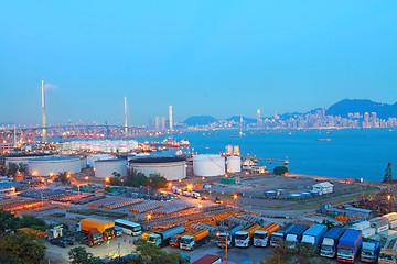 Image showing Hong Kong bridge and cargo container terminal