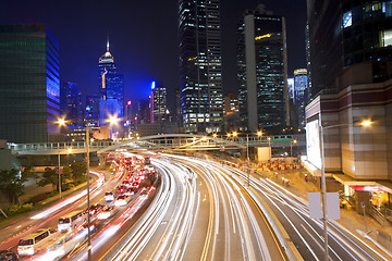 Image showing Traffic in Hong Kong downtown at night