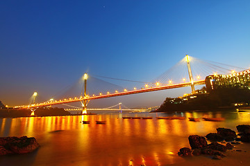 Image showing Ting Kau Bridge at night in Hong Kong