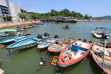 Image showing Fishing boats along the pier in Hong Kong