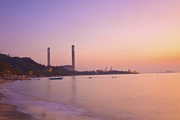 Image showing Power plant at sunset time