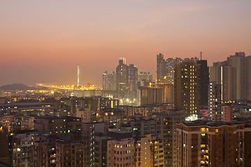 Image showing Hong Kong bridge and downtown at sunset