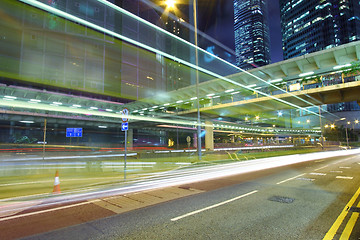 Image showing Traffic through downtown of Hong Kong at night