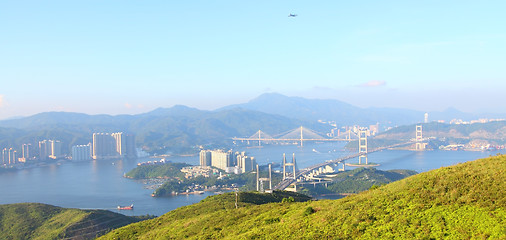 Image showing Three famous bridges in Hong Kong at day