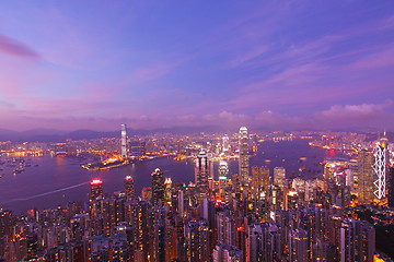 Image showing Hong Kong with many office buildings at sunset