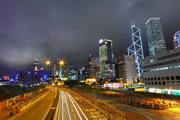 Image showing Traffic in Hong Kong city at night