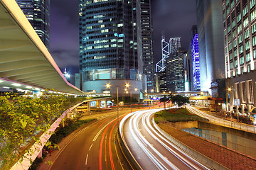 Image showing Traffic through downtown of Hong Kong at night