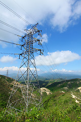 Image showing Power transmission tower with cables 