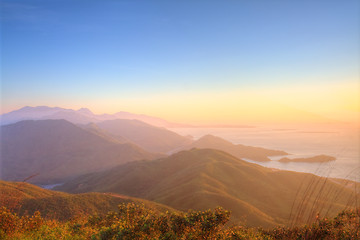 Image showing Majestic mountain landscape at sunset in Hong Kong