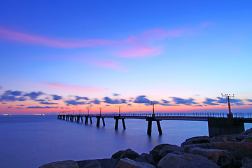 Image showing Sunset view on runway lights