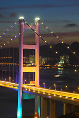 Image showing Tsing Ma Bridge at night, close-up.