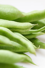 Image showing Geen beans on white background, close-up.