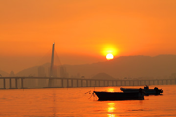 Image showing Sunset in Hong Kong along the coast