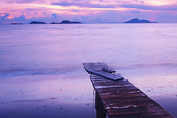 Image showing Sunset with a wooden pier