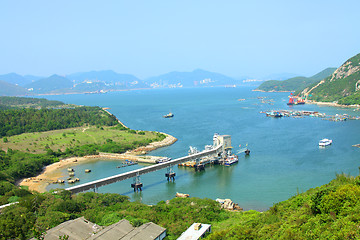 Image showing Coastline with mountain ridges in Hong Kong at day time