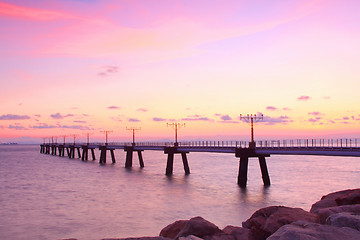 Image showing Sunset view on runway in Hong Kong at summer time