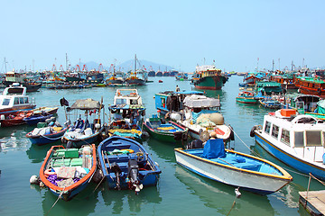 Image showing Fishing and house boats anchored in Cheung Chau harbour. Hong Ko